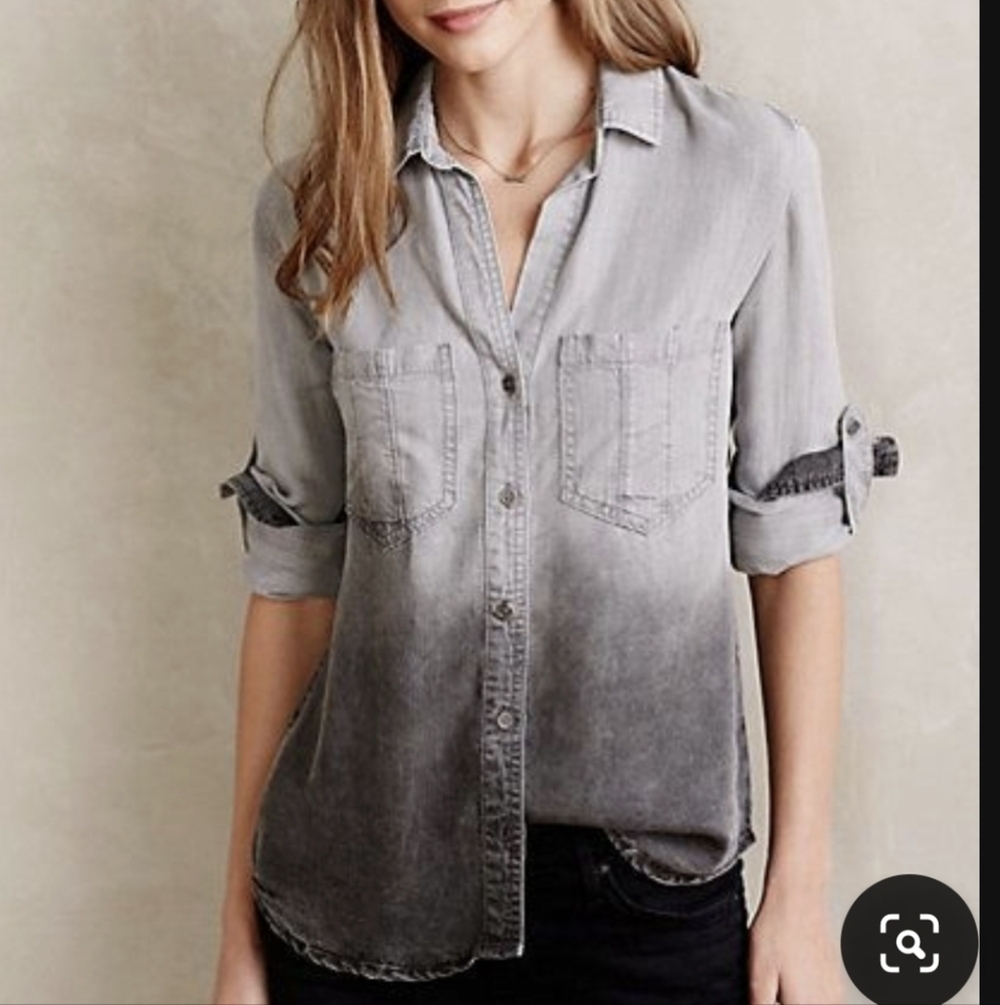 Anthropologie Cloth Stone Y2K Grey Ombre Tencel Denim Button Down Shirt Small